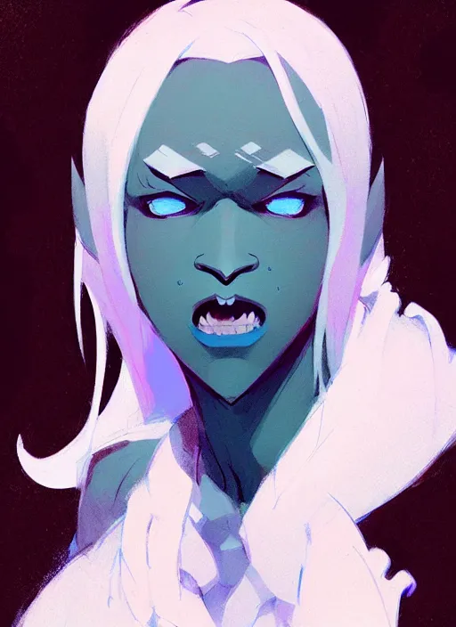 Image similar to ( ( ( ( ( portrait of male drow from dungeons and dragons. ) ) ) ) ) by atey ghailan, by greg rutkowski, by greg tocchini, by james gilleard, by joe fenton, by kaethe butcher, dynamic lighting, gradient light blue, brown, blonde cream and white color scheme, grunge aesthetic