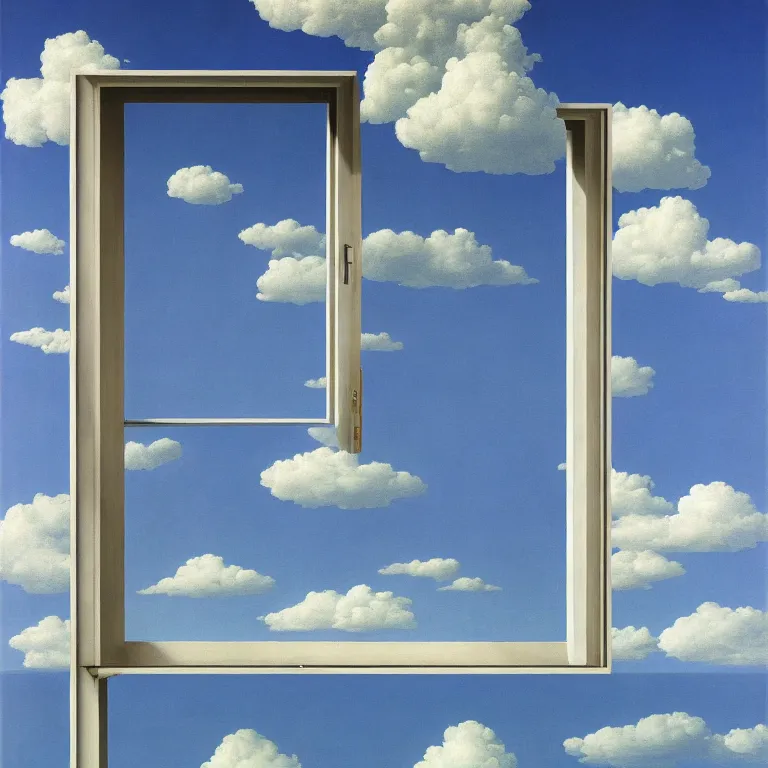 Prompt: window in the sky, by rene magritte, centered, detailed painting, hd, hq, high resolution, high detail, 4 k, 8 k