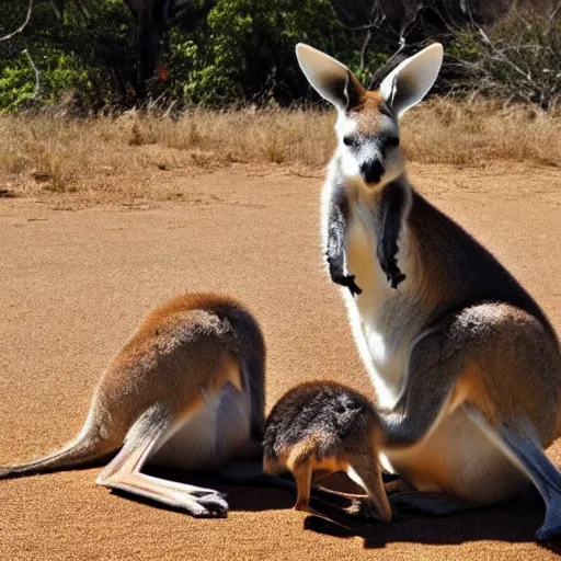 Prompt: <photograph><Kangaroo cute=true><sign readable=true text='Hello Friends'></sign></Kangaroo></photograph>