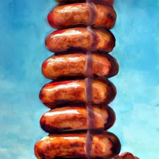 Image similar to sausage tower. hyperdetailed photorealism