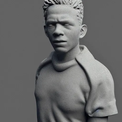 Image similar to marble statue of Jean-Michel Basquiat thinking 3d octane render