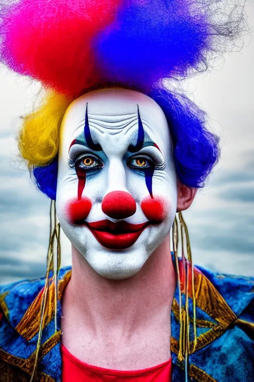 Image similar to a picture of 🤡✝, - photorealistic, reduce duplicate image, pullitzer winning, taken with canon eos 5 d mark iv, versatile, lens interoperability, autofocus, 4 k uhd video capture at 3 0 fps, 8 k time - lapse functions, by karah mew, jodie bateman