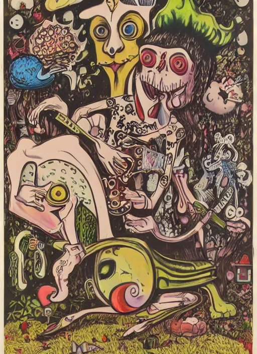 Image similar to artwork by gary baseman, robert williams and robert crumb