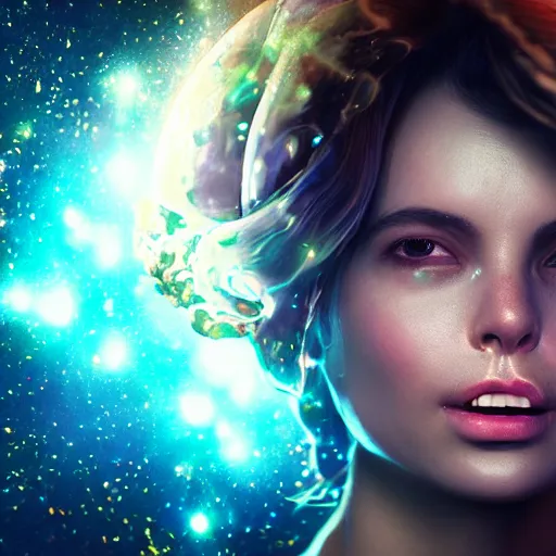 Prompt: woman portrait made out of galaxies floating in space, saturn, highly detailed, beautiful, realistic, epic comic book art, unreal engine, octane render