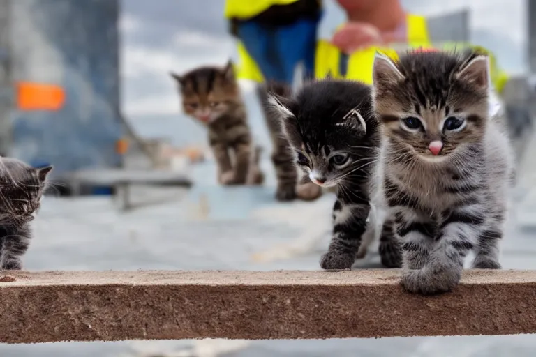 Image similar to kittens walking across a construction beam