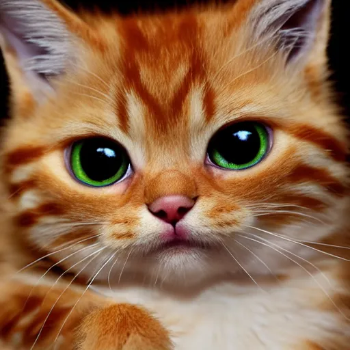 Prompt: surprised cute fluffy orange tabby kitten, big eyes