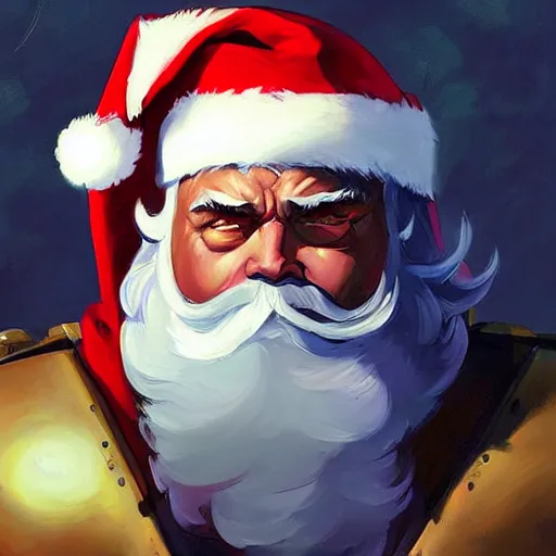 Image similar to greg manchess portrait painting of fully armored santa claus as overwatch character, medium shot, asymmetrical, profile picture, organic painting, sunny day, matte painting, bold shapes, hard edges, street art, trending on artstation, by huang guangjian and gil elvgren and sachin teng