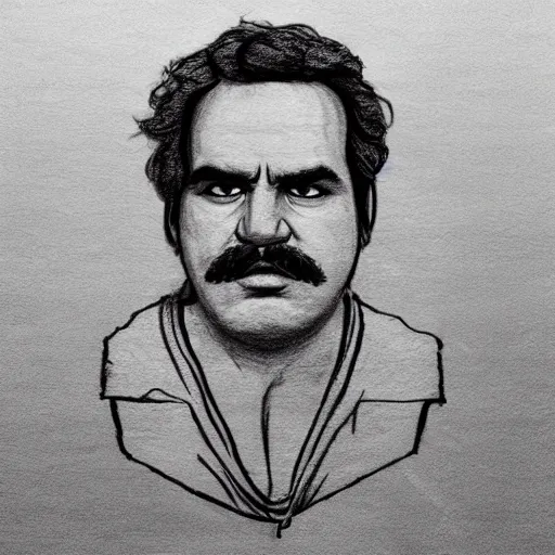 Image similar to sketch of pablo escobar played by wagner moura in narcos covering his face with a bandana, insanely detailed drawing