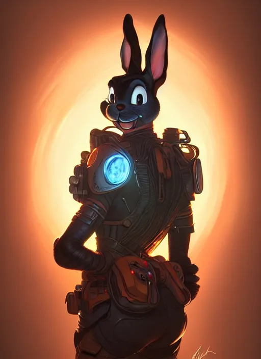 Image similar to portrait of apex legends bugs bunny, intricate, elegant, glowing lights, highly detailed, digital painting, artstation, glamor pose, concept art, smooth, sharp focus, illustration, art by artgerm and greg rutkowski, artey freytag