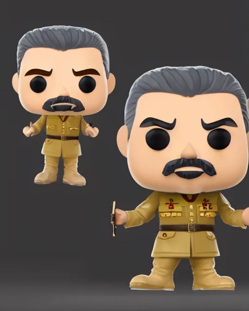 Image similar to full body 3d render of joseph stalin as a funko pop, studio lighting, white background, blender, trending on artstation, 8k, highly detailed