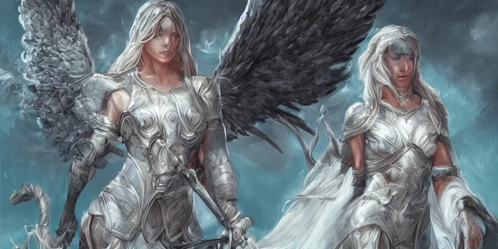 Image similar to female angel warrior. digital art, detailed by magali villeneuve