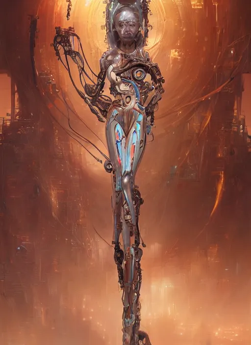 Prompt: a beautifull futuristic biomechanical humanoid woman portrait with pretty face in intricate detailed color smashing fluid oilpaint, melting wax, thin fractal tendrils, futuristic digital painting, cyberpunk, 8 k, hyper detailed, octane render, concept art, by peter mohrbacher, by wlop, by ruan jia,