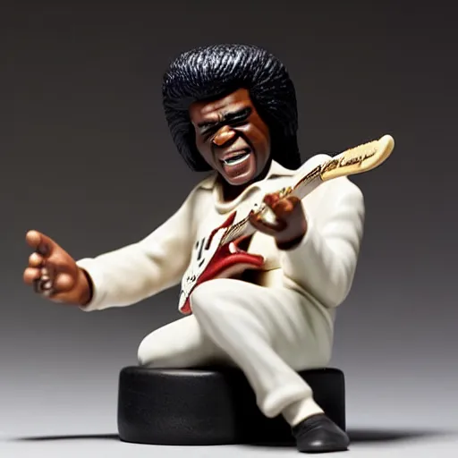 Prompt: a porcelain figurine of james brown playing the guitar, product shot