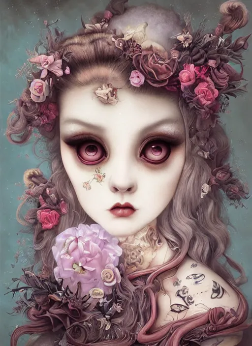 Image similar to pop surrealism, lowbrow art, realistic cute dress fashion painting, japanese street fashion, hyper realism, muted colours, rococo, natalie shau, loreta lux, tom bagshaw, mark ryden, trevor brown style,