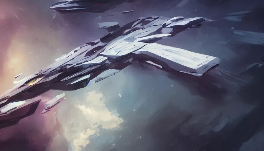 Image similar to concept art by jama jurabaev, cinematic shot, trending on artstation, high quality, brush stroke, hyperspace, pale colors, spaceship