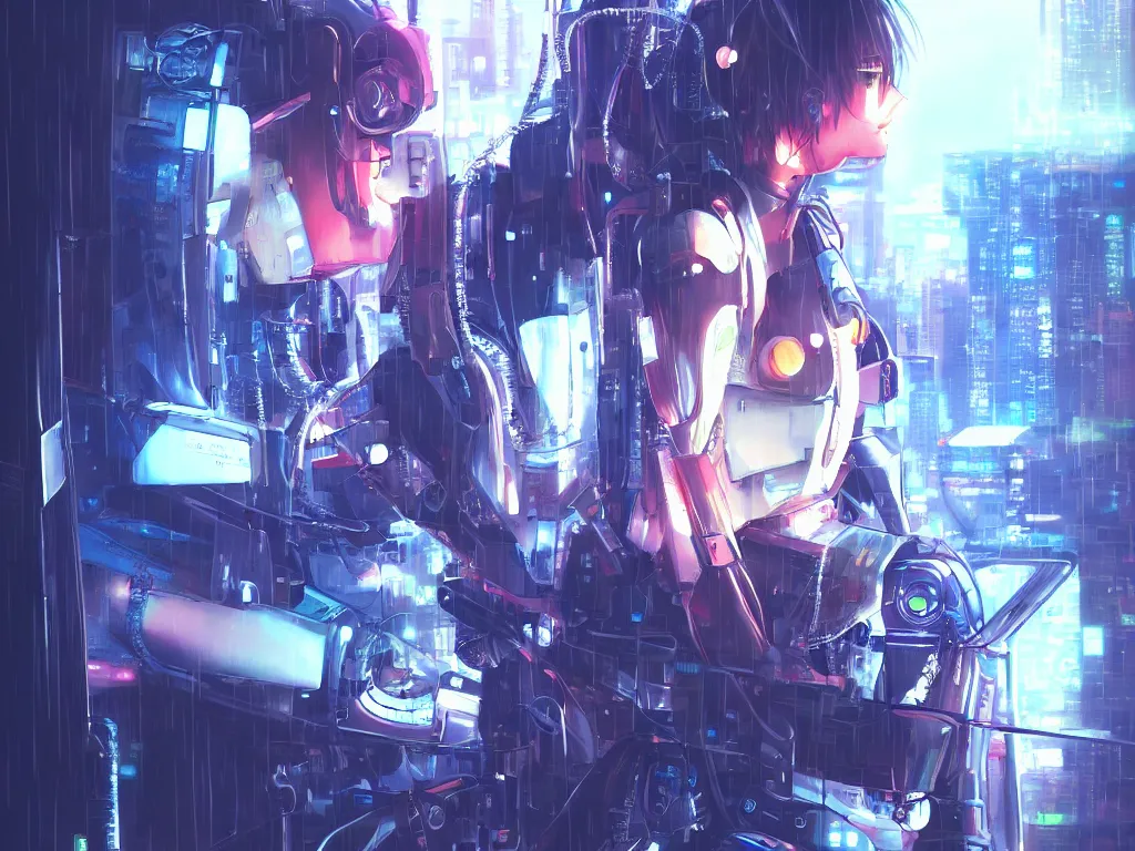 Image similar to portrait key anime visual futuristic female cyber airforce pilot, on cyberpunk neon light tokyo rainy rooftop, ssci - fi and fantasy, intricate and very beautiful, human structure, concept art, sharp focus, anime drawing by huaixuan xiang