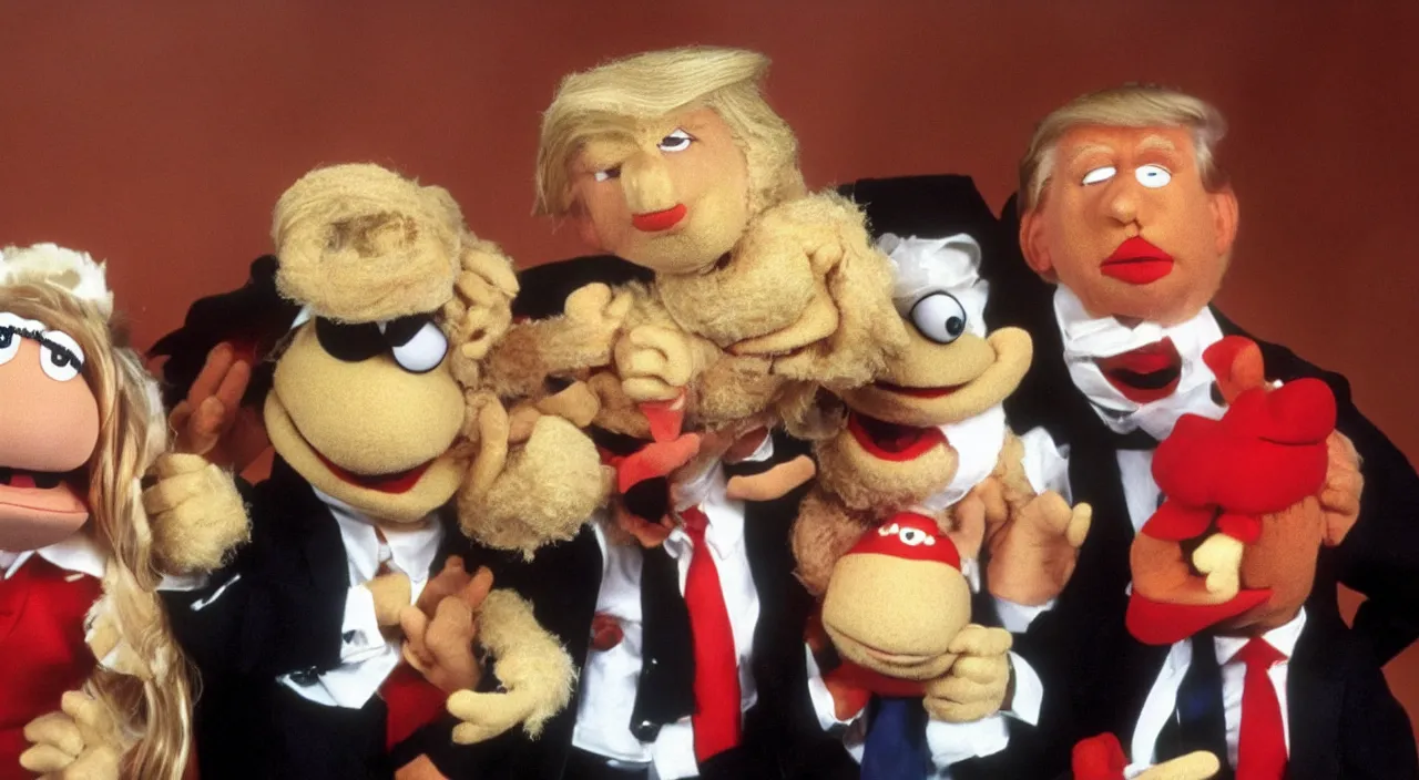 Image similar to donald trump as a muppet, vintage photo, realistic