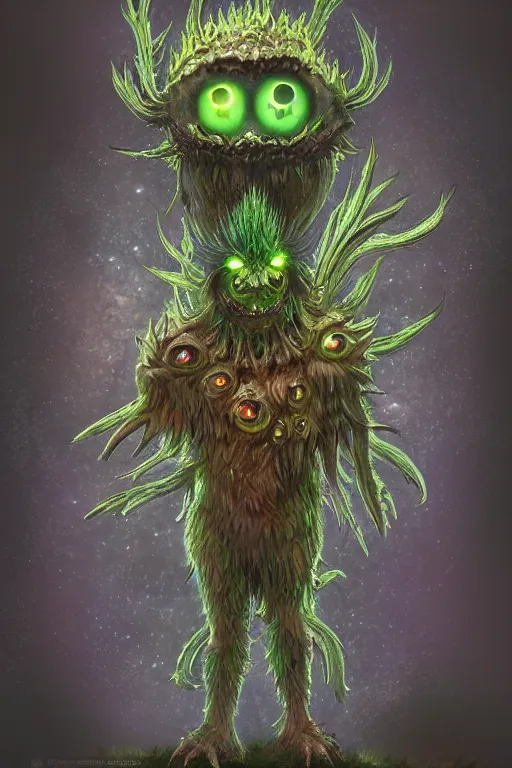 Image similar to a humanoid figure thistle monster with large glowing eyes, highly detailed, digital art, sharp focus, trending on art station, artichoke, anime art style