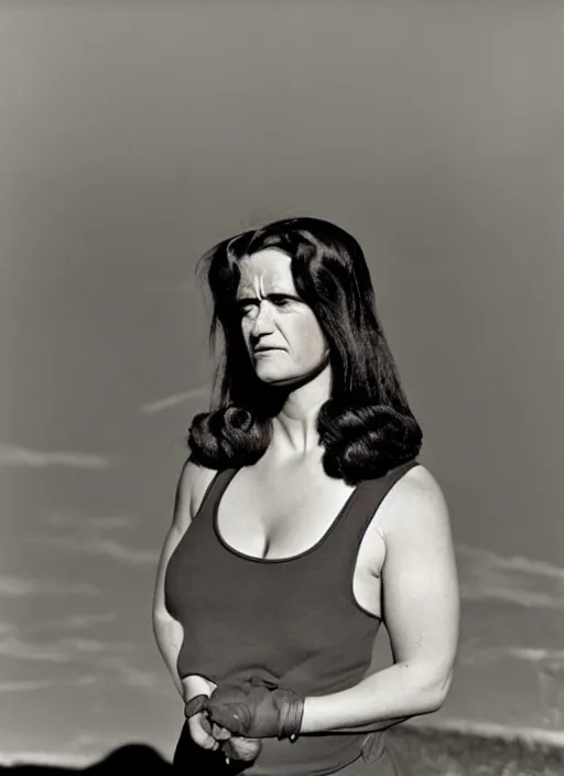 Image similar to a color photo portrait of she hulk in la by dorothea lange, dramatic lighting, 7 5 mm lens, sharp focus.