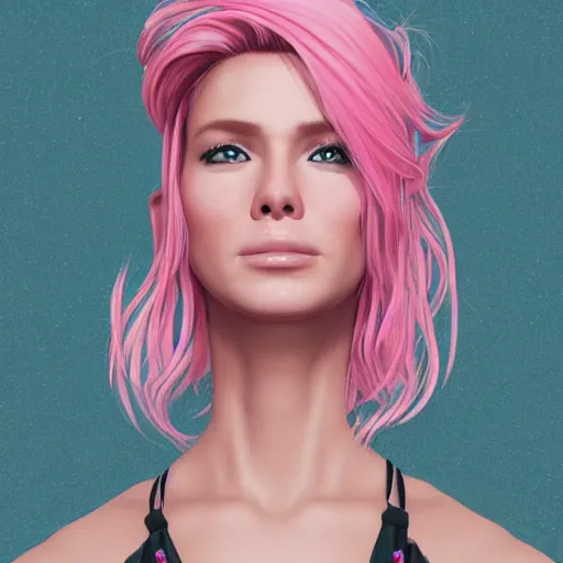 Image similar to portrait of donald trump with pink hair, boho chic. symmetry face, fine details. realistic shaded lighting, by sakimichan, kidmo, trending on pixiv, trending on artstation