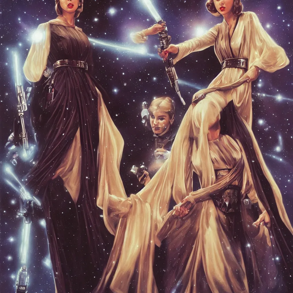 Prompt: Taylor Swift as Princess Leia in Star Wars, by Greg Hildebrandt