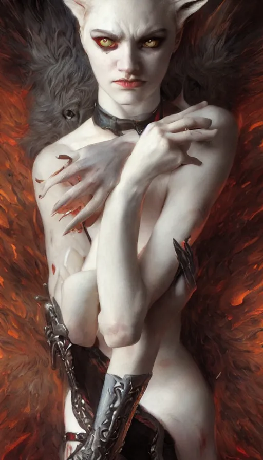 Image similar to epic masterpiece portrait of evil kitten vampire, hyperrealistic, octane render, cinematic, by Edgar Maxence and Ross Tran and Michael Whelan, Legends of Runeterra