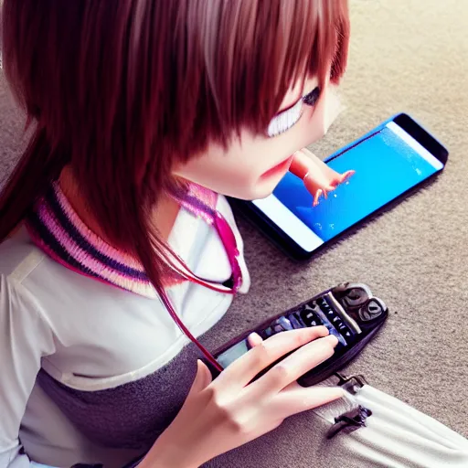 Prompt: cute fumo plush of a girl typing on a phone, anime girl, vray