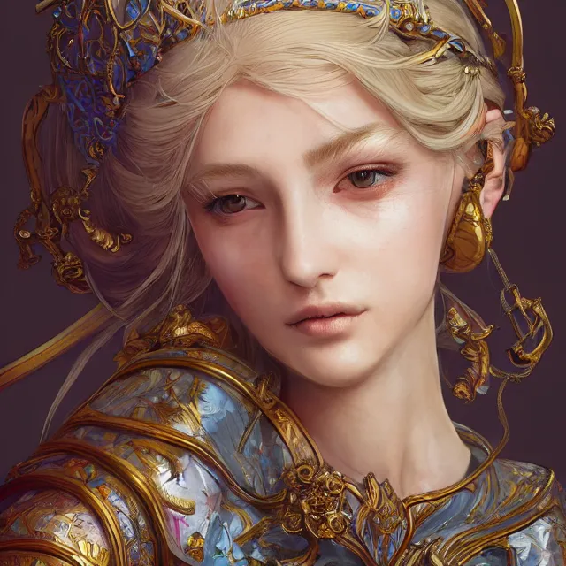 Image similar to studio portrait of neutral good colorful female cleric bard healer as absurdly beautiful, elegant, young sensual pretty woman, ultrafine hyperrealistic detailed face illustration by kim jung gi, irakli nadar, intricate linework, sharp focus, bright colors, matte, octopath traveler, final fantasy, unreal engine highly rendered, global illumination, radiant light, intricate environment