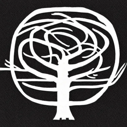 Image similar to black metal band logo, unreadable text, metal font, looks like a tree silhouette, complex lines, horizontal