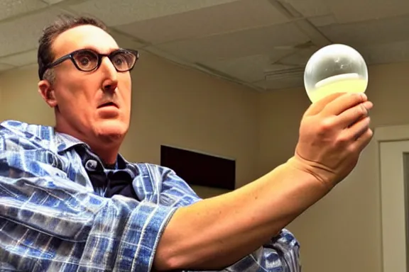 Image similar to weird al eating a light bulb in a nursing home