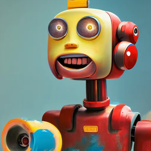 Prompt: portrait of cute robot with multiple paintbrushes, painting a canvas, pixar, galaxy, photorealism, 4 k, octane render, clean design, beautiful light