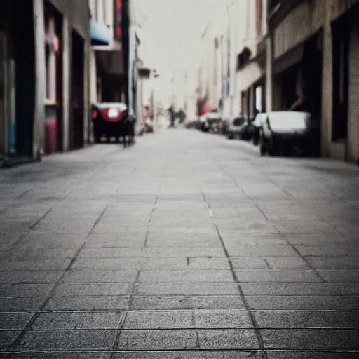 Image similar to 4x5 styled street photography, abstract scene, 35mm lens, pastel colours, grainy, bokeh, depth of field, dreamy, rule of thirds