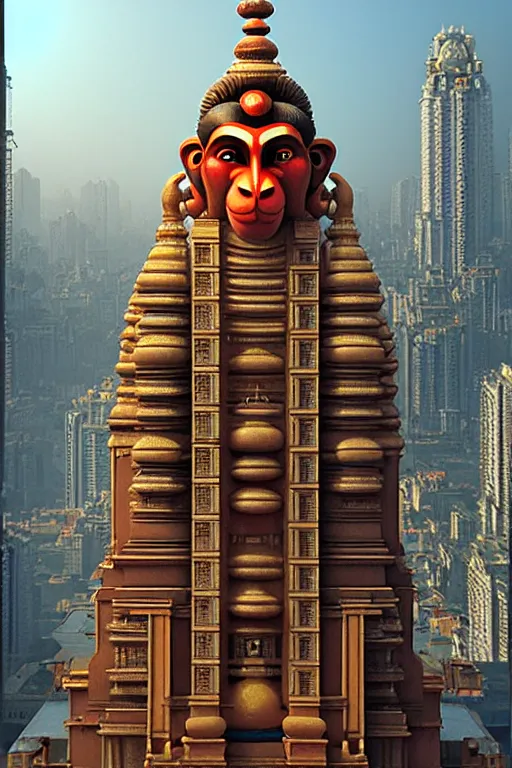 Prompt: high quality 3 d sci - fi neoclassical mumbai, kalighat hanuman!! head building, highly detailed, cinematic smooth unreal engine, berenice abbott & john j. park, hard morning light, long shot, low angle, uhd 8 k, sharp focus