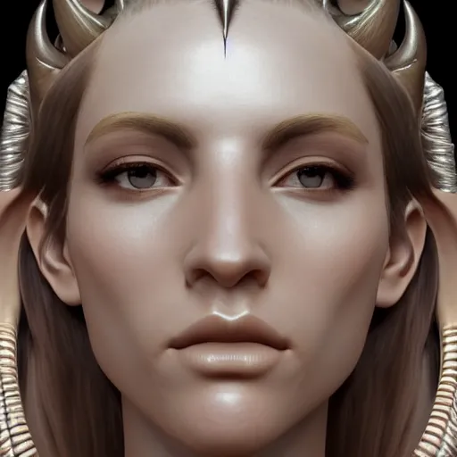 Image similar to perfectly - centered close - up face - portrait of horned goddess, the perfect human female specimen, intricate, elegant, super highly detailed, professional digital painting, artstation, concept art, smooth, sharp focus, no blur, no dof, extreme illustration, unreal engine 5, 8 k, by anne stokes