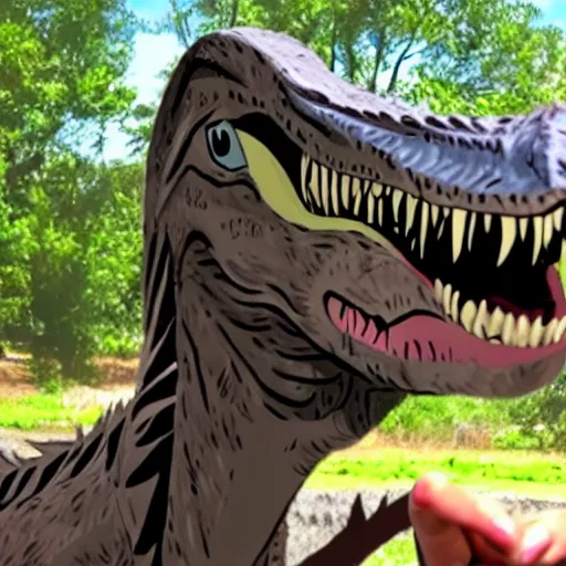 Image similar to still from a velociraptor's vlog