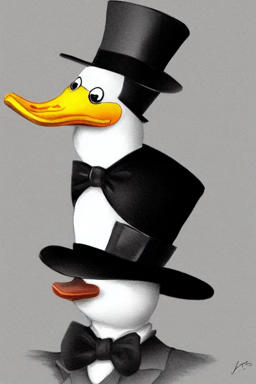 Image similar to a duck wearing a top hat, highly detailed, digital art, sharp focus, trending on art station, anime art style