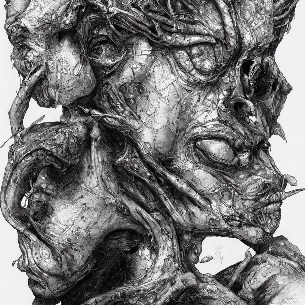 Image similar to terrifying bust portrait of a beautiful exotic alien queen by travis charest and chris achilleos, an intricate, elegant, highly detailed digital painting, concept art, smooth, sharp focus, mixed media illustrationhyperrealism, extremely hyperdetailed