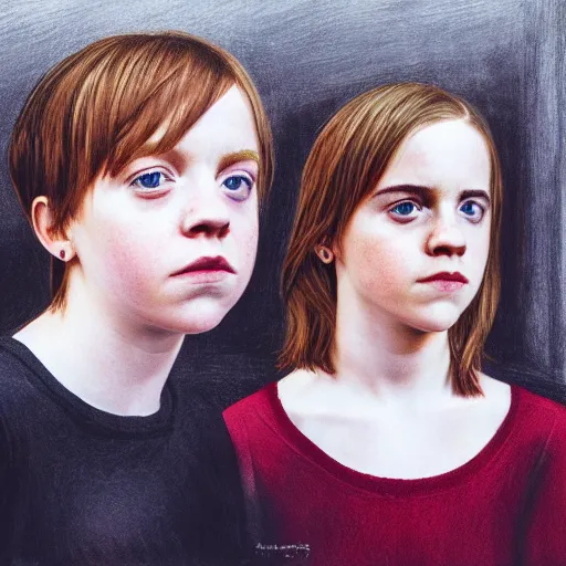 Image similar to portrait of the daughter of rupert grint and emma watson as a young woman, hyperdetailed, hyperrealism.