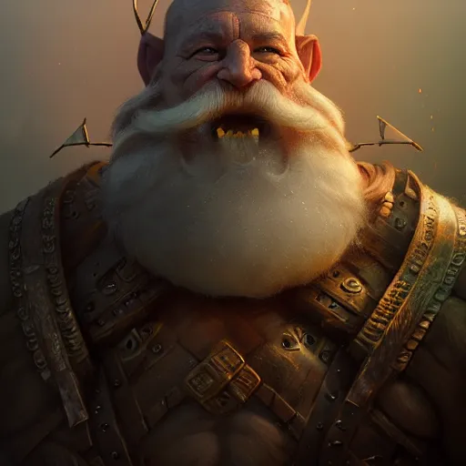 Image similar to hyperrealistic mixed media image of a dwarfish god of warfare, stunning 3 d render inspired art by greg rutkowski and xiang duan and thomas eakes, realistic, highly detailed attributes and atmosphere, dim volumetric cinematic lighting, 8 k octane detailed render, post - processing, masterpiece,