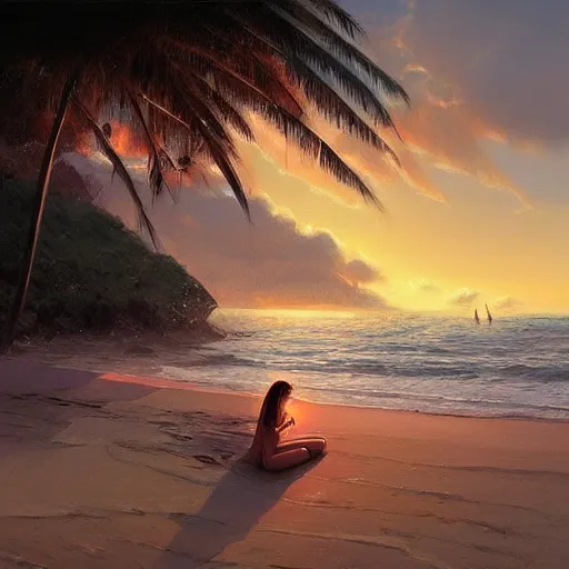 Prompt: a spot on the beach at dusk where i like to spend time thinking. by john avon and marc simonetti, trending on artstation