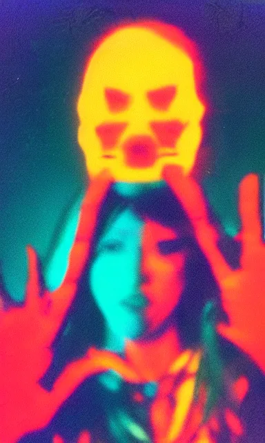 Image similar to colorful chromatic abberation, 9 0 s toy commercial, photo from the 7 0 s, horror lighting, neon lighting, polaroid photo,