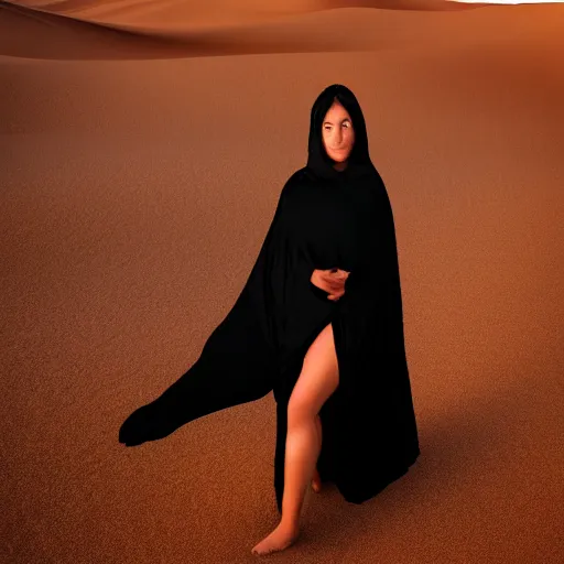 Prompt: beautiful demon woman wearing only a black blanket in a desert