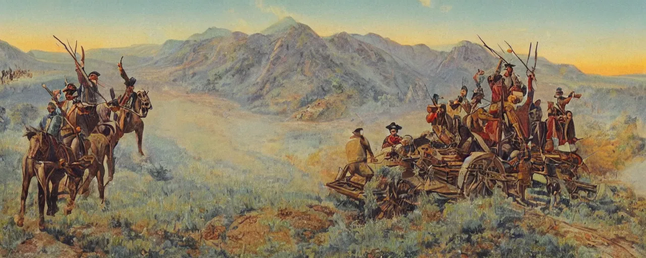 Image similar to western expansion painting, manifest destiny, USA, turn of the century, railroad