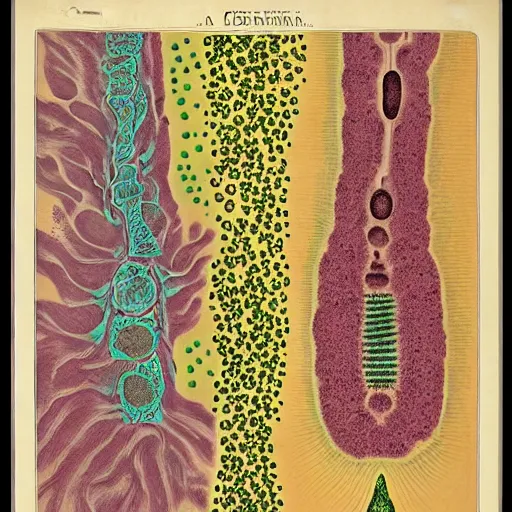 Prompt: color poster of bacteria by adolphe millot