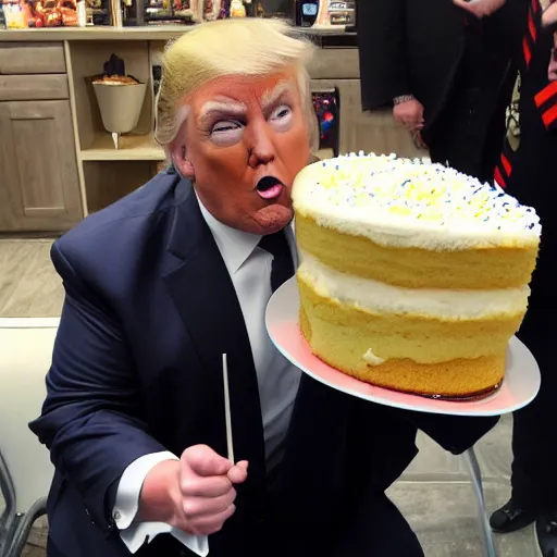 Prompt: Obese Donald Trump eating a cake