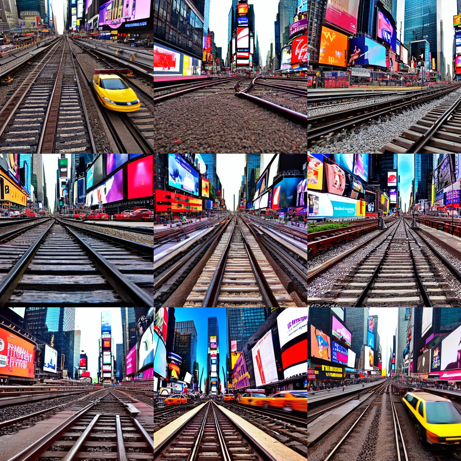 Prompt: Railway tracks in Times Square, NY