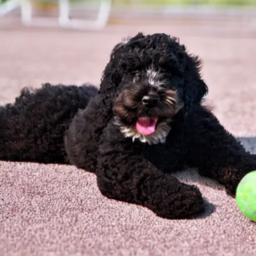 Image similar to bernedoodle puppy stuffed animal playing soccer