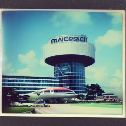 Prompt: polaroid photo of changi airport control tower