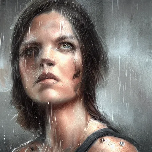 Image similar to impudent facial expression of a shameless woman, impudent facial expression of shameless woman, atmosphere of bloody rain, shadow of the cross, trending on artstation, highly detailed, digital painting, volumetric light, concept art, sharp focus, illustration