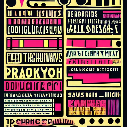 Image similar to beautiful cool graphic design setlist for pitchfork festival, illustration of instruments and stage bauhaus style shapes bright colors psychedelic stickers bold text design, set list of bands saturday and sunday